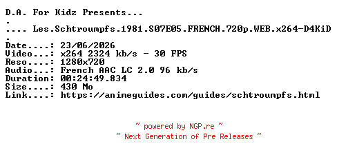NFO for the release Les.Schtroumpfs.1981.S07E05.FRENCH.720p.WEB.x264-D4KiD by D4KiD