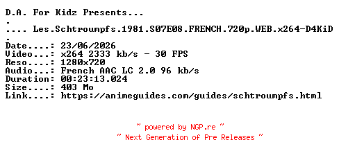NFO for the release Les.Schtroumpfs.1981.S07E08.FRENCH.720p.WEB.x264-D4KiD by D4KiD