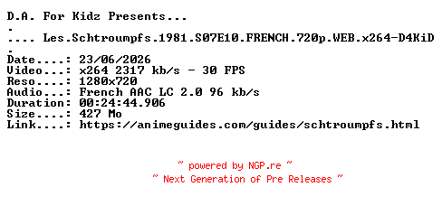 NFO for the release Les.Schtroumpfs.1981.S07E10.FRENCH.720p.WEB.x264-D4KiD by D4KiD