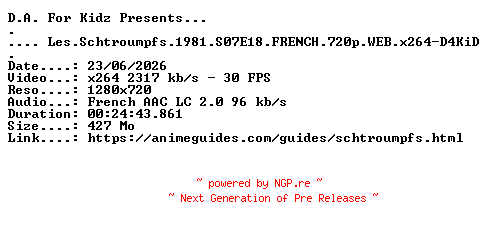 NFO for the release Les.Schtroumpfs.1981.S07E18.FRENCH.720p.WEB.x264-D4KiD by D4KiD