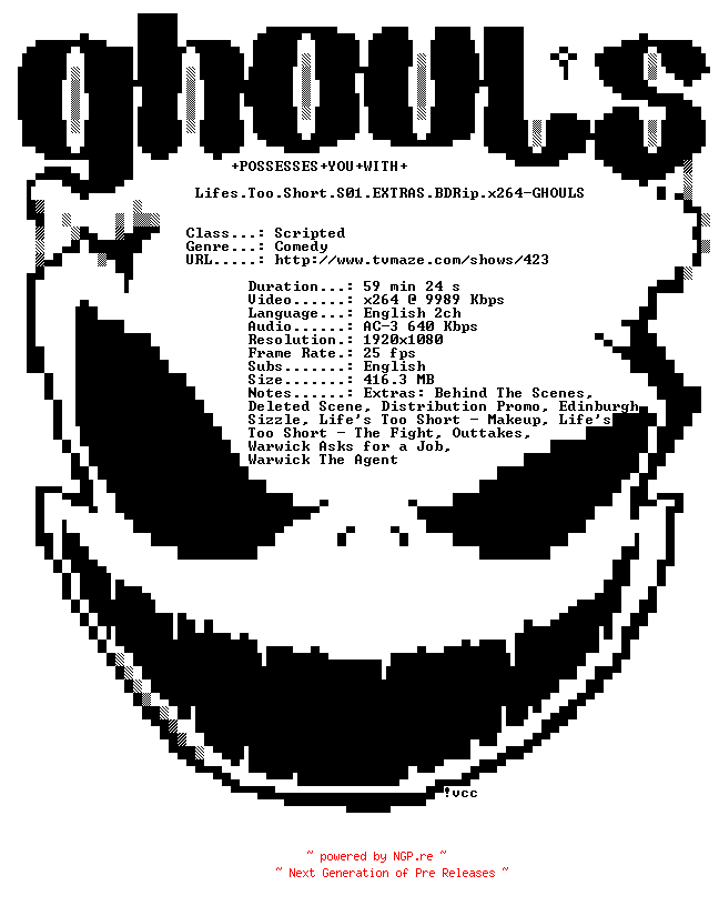 NFO for the release Lifes.Too.Short.S01.EXTRAS.BDRip.x264-GHOULS by GHOULS