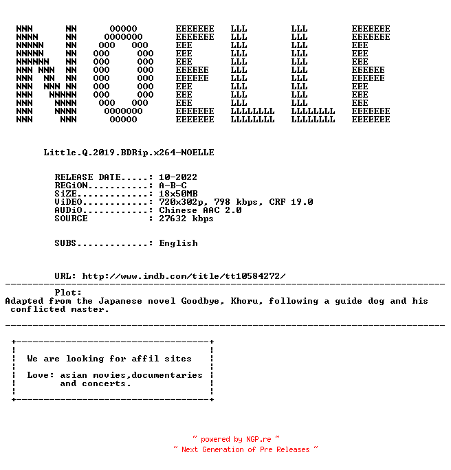 NFO for the release Little.Q.2019.BDRip.x264-NOELLE by NOELLE