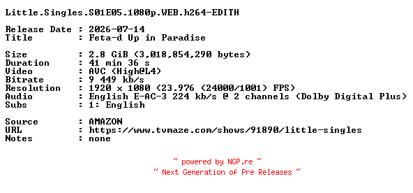 NFO for the release Little.Singles.S01E05.1080p.WEB.h264-EDITH by EDITH