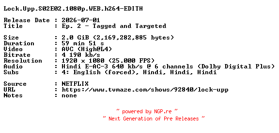 NFO for the release Lock.Upp.S02E02.1080p.WEB.h264-EDITH by EDITH