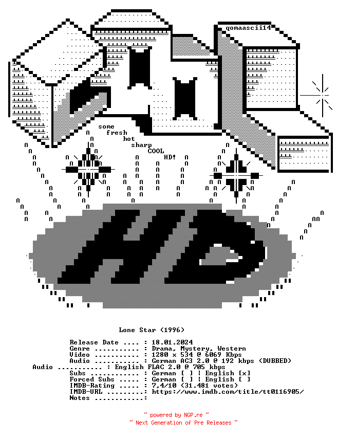 NFO for the release Lone.Star.1996.GERMAN.AC3D.DL.720p.BluRay.x264-COOLHD by COOLHD