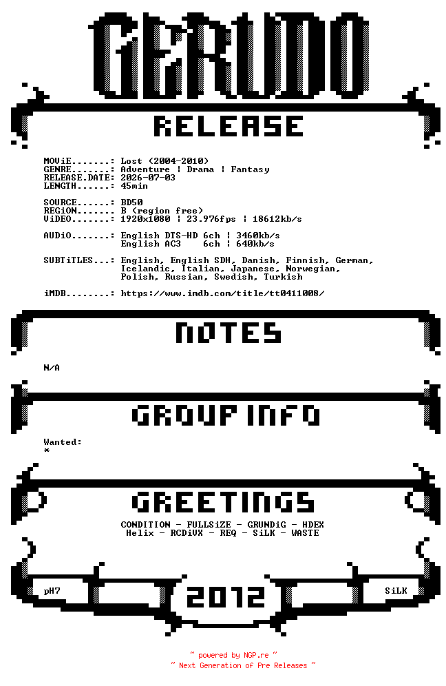 NFO for the release Lost.S03E08.1080p.BluRay.H264-GERUDO by GERUDO