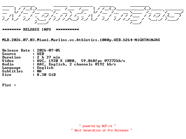NFO for the release MLB.2026.07.03.Miami.Marlins.vs.Athletics.1080p.WEB.h264-NiGHTNiNJAS by NiGHTNiNJAS