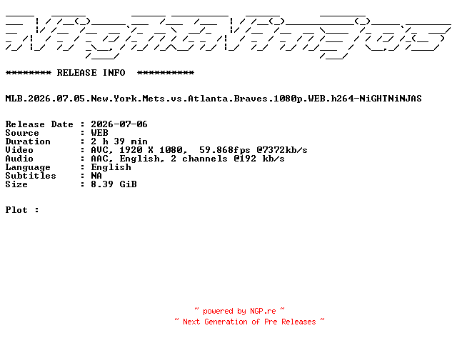 NFO for the release MLB.2026.07.05.New.York.Mets.vs.Atlanta.Braves.1080p.WEB.h264-NiGHTNiNJAS by NiGHTNiNJAS