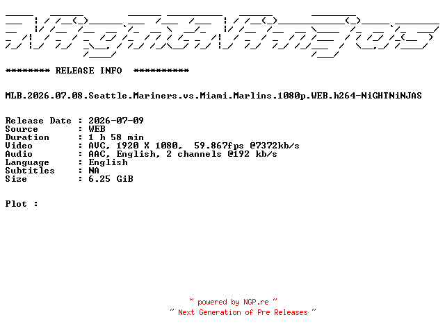 NFO for the release MLB.2026.07.08.Seattle.Mariners.vs.Miami.Marlins.1080p.WEB.h264-NiGHTNiNJAS by NiGHTNiNJAS