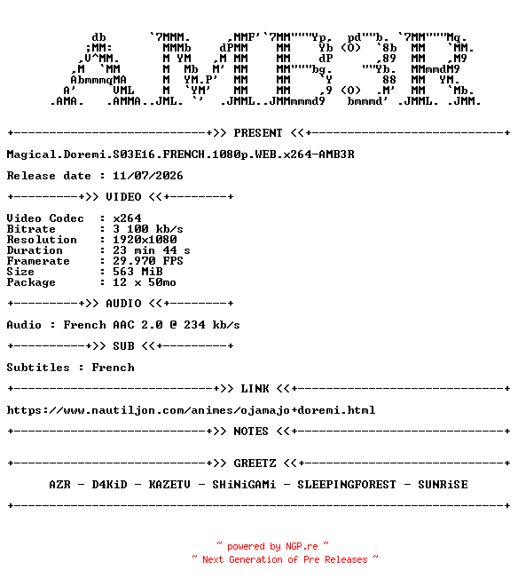 NFO for the release Magical.Doremi.S03E16.FRENCH.1080p.WEB.x264-AMB3R by AMB3R