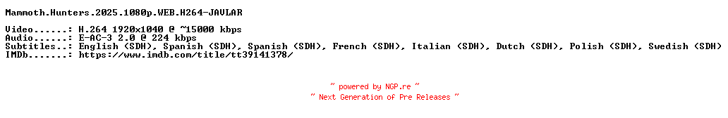 NFO for the release Mammoth.Hunters.2025.1080p.WEB.H264-JAVLAR by JAVLAR