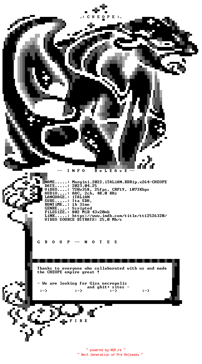 NFO for the release Margini.2022.iTALiAN.BDRip.x264-CHEOPE by CHEOPE