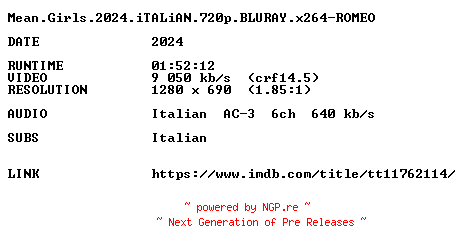 NFO for the release Mean.Girls.2024.iTALiAN.720p.BLURAY.x264-ROMEO by ROMEO