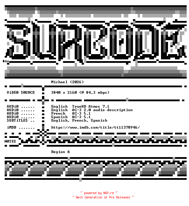 NFO for the release Michael.2026.COMPLETE.UHD.BLURAY-SURCODE by SURCODE