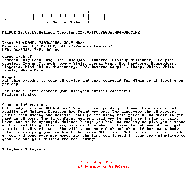 NFO for the release MilfVR.23.03.09.Melissa.Stratton.XXX.VR180.3600p.MP4-VACCiNE by VACCiNE