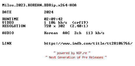 NFO for the release Milsu.2023.KOREAN.BDRip.x264-HOA by HOA