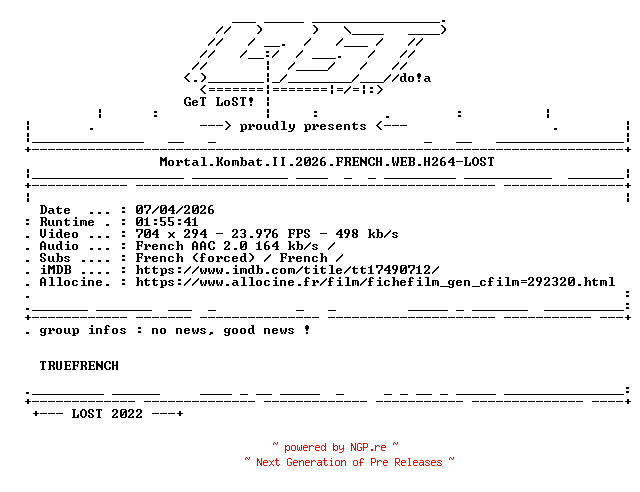 NFO for the release Mortal.Kombat.II.2026.FRENCH.WEB.H264-LOST by LOST