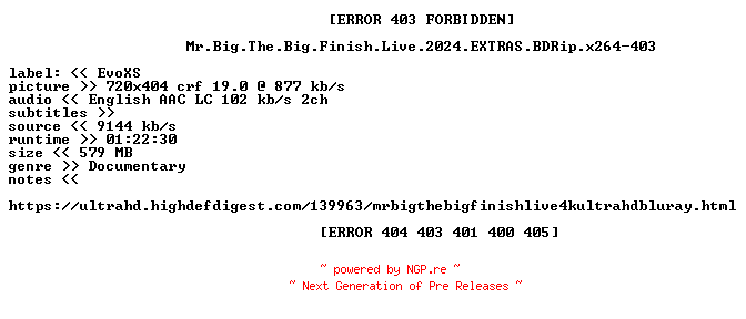 NFO for the release Mr.Big.The.Big.Finish.Live.2024.EXTRAS.BDRip.x264-403 by 403