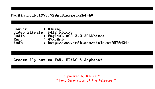 NFO for the release My.Ain.Folk.1973.720p.Bluray.x264-hV by hV