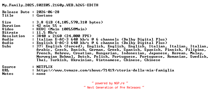 NFO for the release My.Family.2025.S02E05.2160p.WEB.h265-EDITH by EDITH