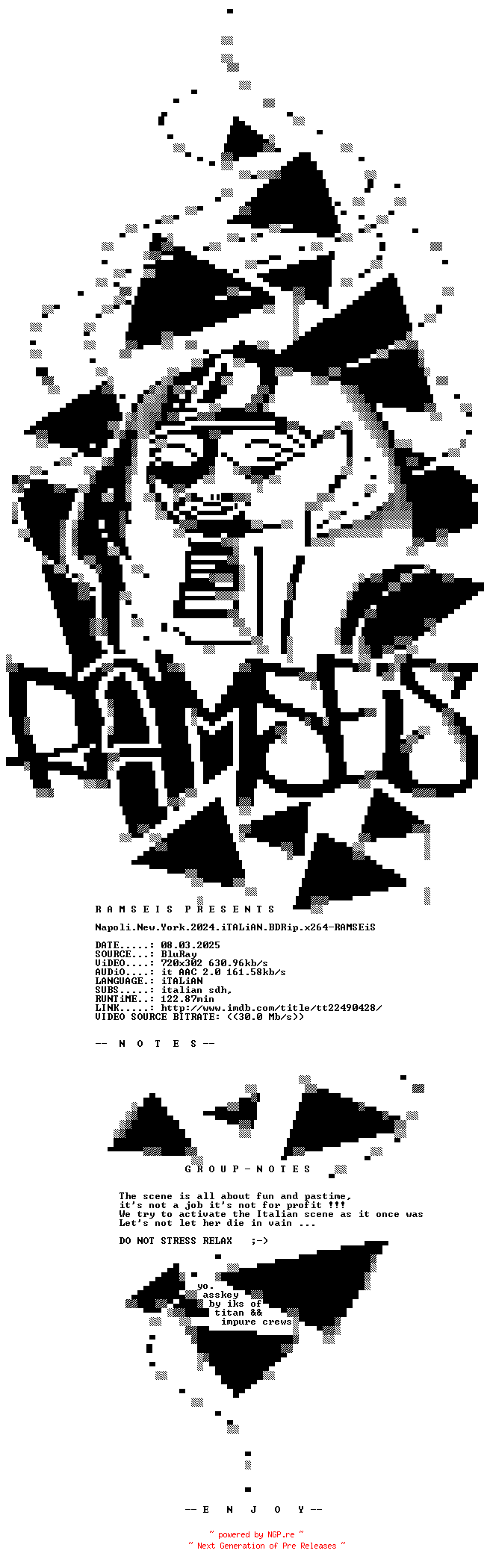 NFO for the release Napoli.New.York.2024.iTALiAN.BDRip.x264-RAMSEiS by RAMSEiS