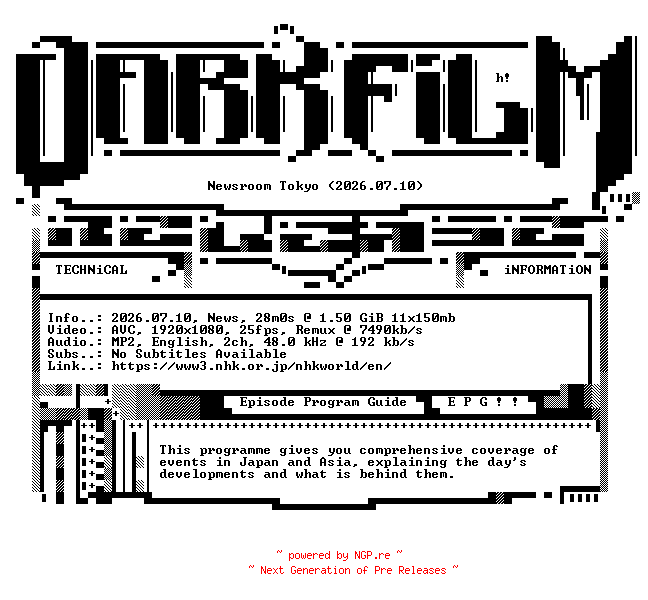 NFO for the release Newsroom.Tokyo.2026.07.10.1080p.HDTV.H264-DARKFLiX by DARKFLiX