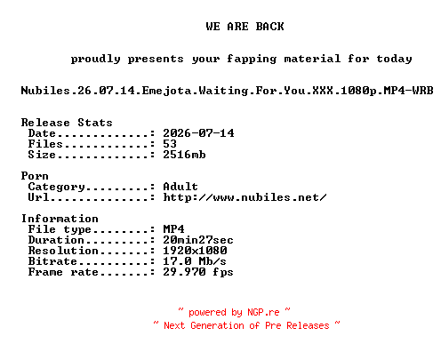 NFO for the release Nubiles.26.07.14.Emejota.Waiting.For.You.XXX.1080p.MP4-WRB by WRB