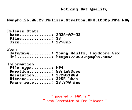 NFO for the release Nympho.26.06.29.Melissa.Stratton.XXX.1080p.MP4-NBQ by NBQ