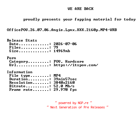 NFO for the release OfficePOV.26.07.06.Angie.Lynx.XXX.2160p.MP4-WRB by WRB