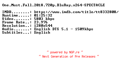 NFO for the release One.Must.Fall.2018.720p.BluRay.x264-SPECTACLE by SPECTACLE