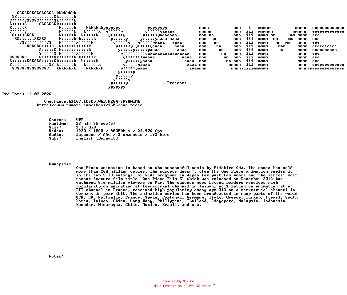 NFO for the release One.Piece.E1169.1080p.WEB.H264-SKYANiME by SKYANiME