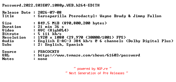 NFO for the release Password.2022.S03E07.1080p.WEB.h264-EDITH by EDITH