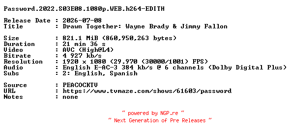 NFO for the release Password.2022.S03E08.1080p.WEB.h264-EDITH by EDITH