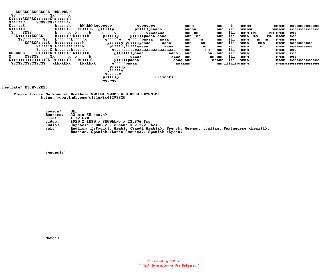 NFO for the release Please.Excuse.My.Younger.Brothers.S01E01.1080p.WEB.H264-SKYANiME by SKYANiME
