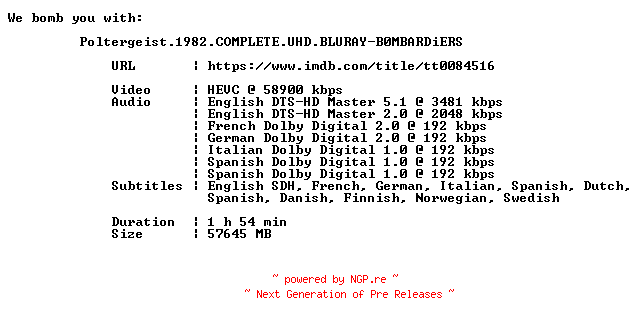 NFO for the release Poltergeist.1982.COMPLETE.UHD.BLURAY-B0MBARDiERS by B0MBARDiERS