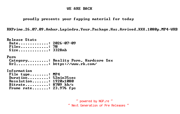 NFO for the release RKPrime.26.07.09.Ambar.Lapiedra.Your.Package.Has.Arrived.XXX.1080p.MP4-WRB by WRB