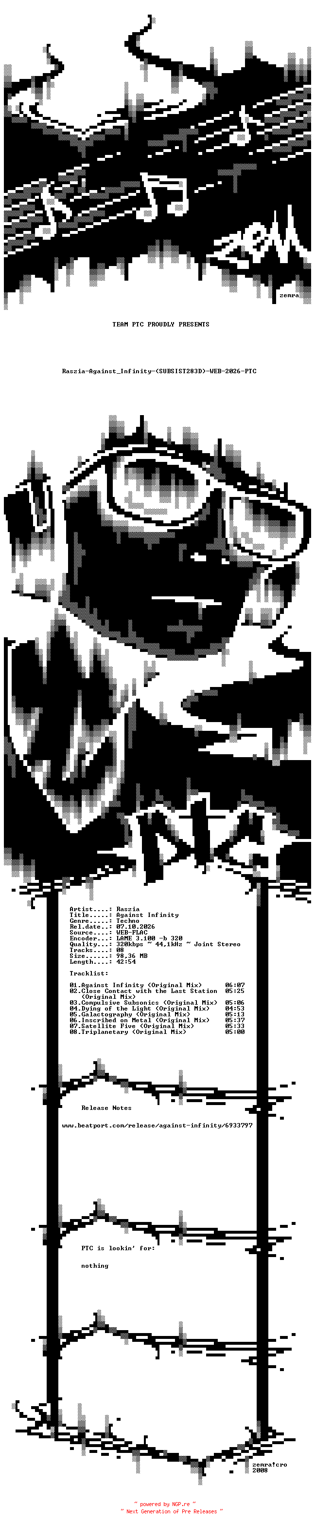 NFO for the release Raszia-Against_Infinity-(SUBSIST283D)-WEB-2026-PTC by PTC