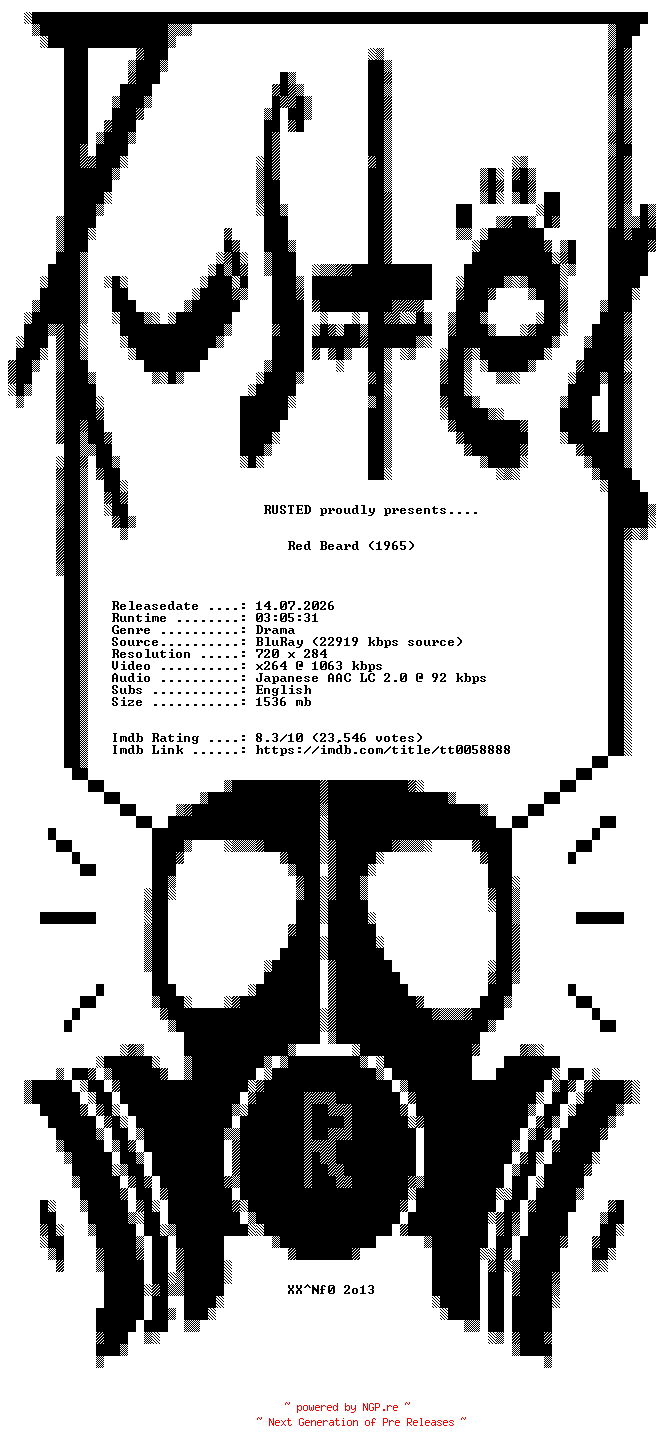 NFO for the release Red.Beard.1965.REMASTERED.BDRip.x264-RUSTED by RUSTED