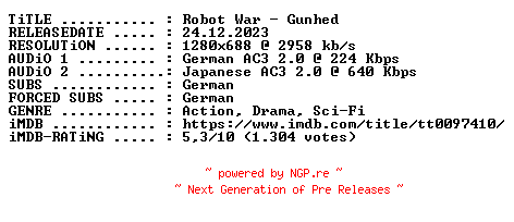 NFO for the release Robot.War.Gunhed.1989.German.DL.720p.BluRay.x264-iND by iND