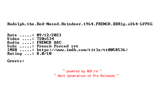 NFO for the release Rudolph.the.Red-Nosed.Reindeer.1964.FRENCH.BDRip.x264-LYPSG by LYPSG