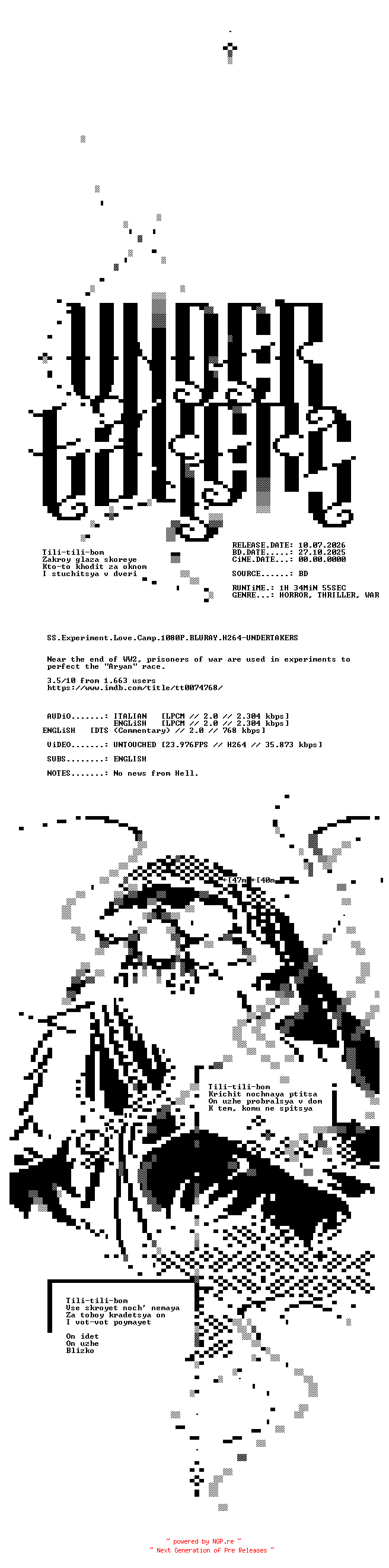 NFO for the release SS.Experiment.Love.Camp.1976.1080P.BLURAY.H264-UNDERTAKERS by UNDERTAKERS