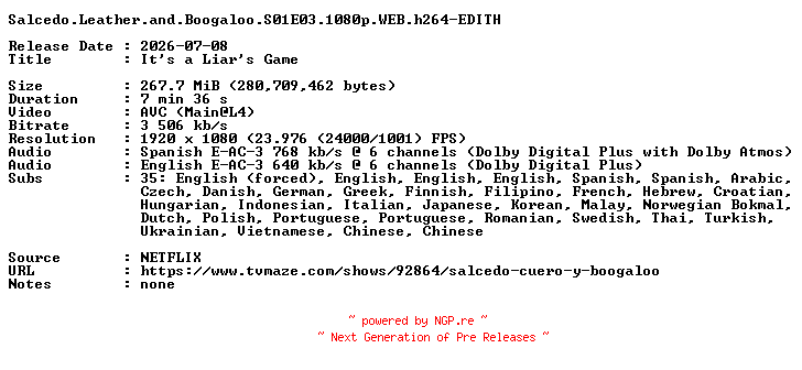 NFO for the release Salcedo.Leather.and.Boogaloo.S01E03.1080p.WEB.h264-EDITH by EDITH