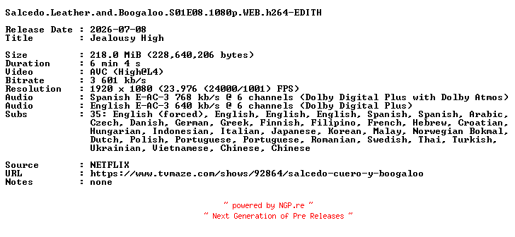 NFO for the release Salcedo.Leather.and.Boogaloo.S01E08.1080p.WEB.h264-EDITH by EDITH