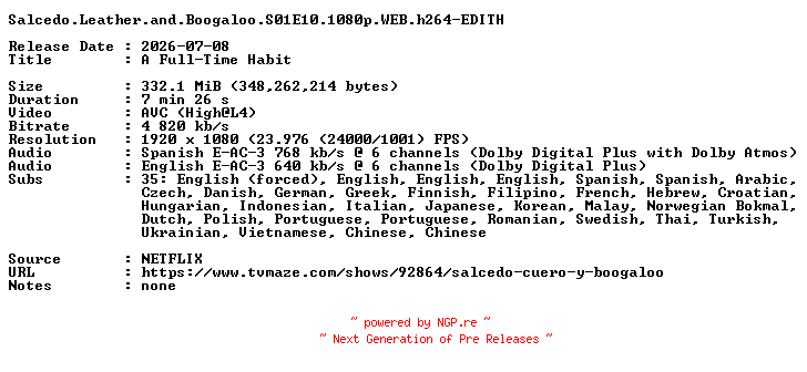 NFO for the release Salcedo.Leather.and.Boogaloo.S01E10.1080p.WEB.h264-EDITH by EDITH