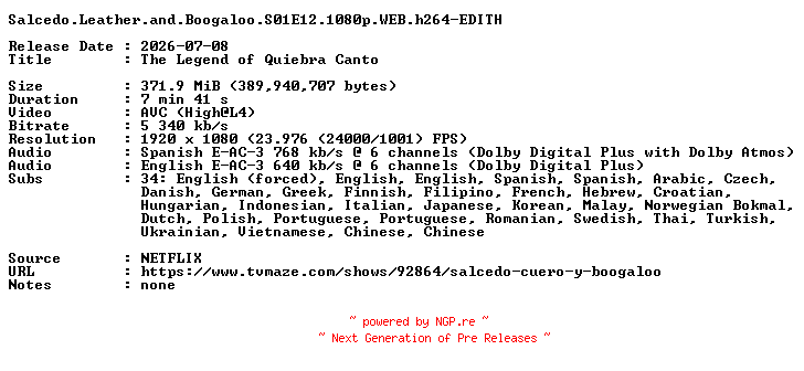 NFO for the release Salcedo.Leather.and.Boogaloo.S01E12.1080p.WEB.h264-EDITH by EDITH