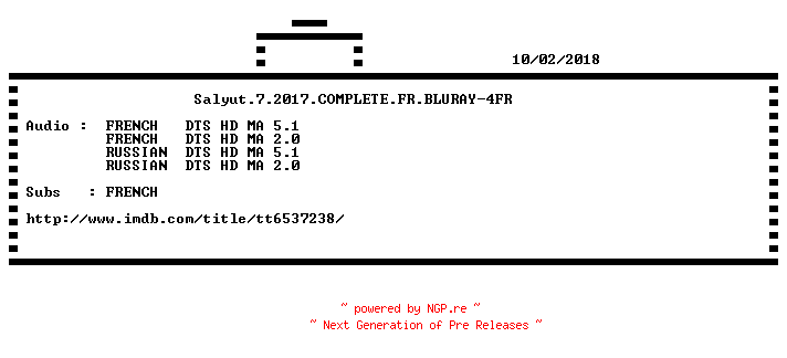 NFO for the release Salyut.7.2017.COMPLETE.FR.BLURAY-4FR by 4FR