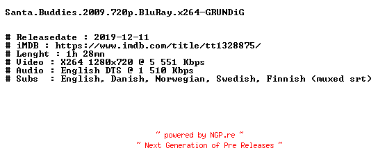 NFO for the release Santa.Buddies.2009.720p.BluRay.x264-GRUNDiG by GRUNDiG