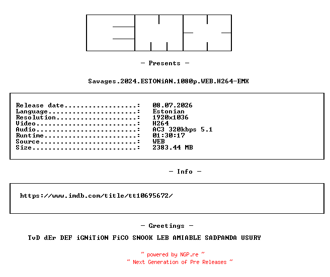 NFO for the release Savages.2024.ESTONiAN.1080p.WEB.H264-EMX by EMX