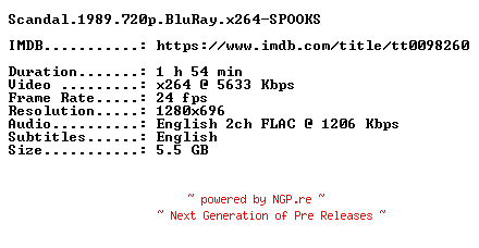NFO for the release Scandal.1989.720p.BluRay.x264-SPOOKS by SPOOKS