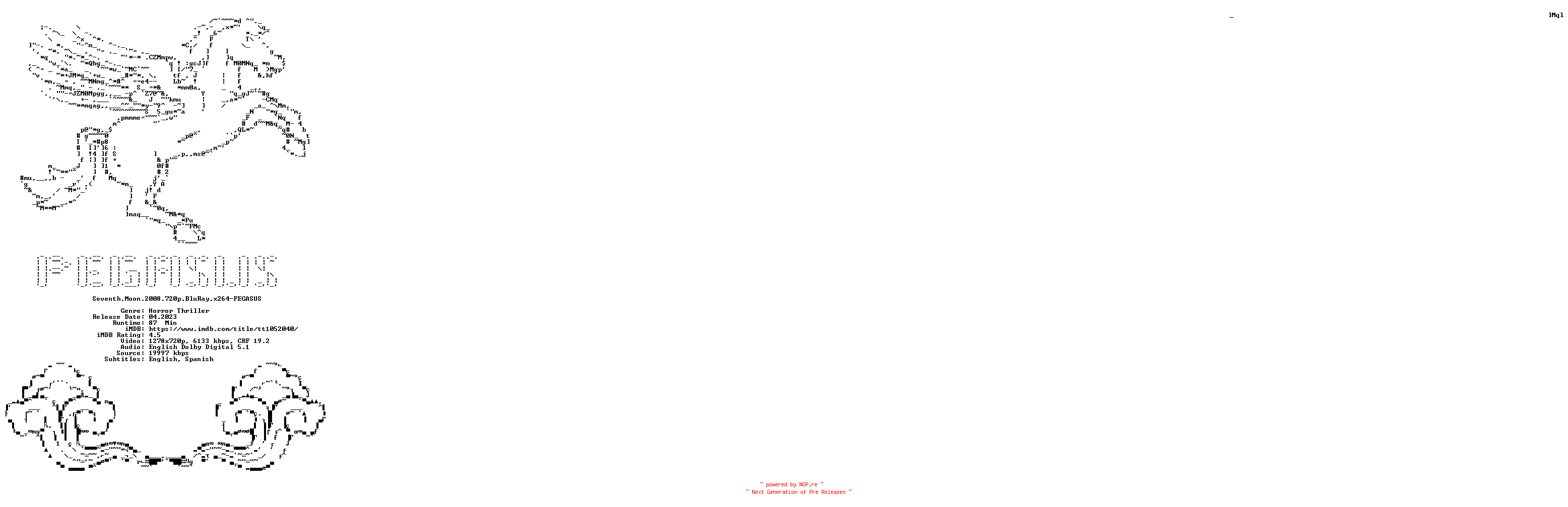NFO for the release Seventh.Moon.2008.iNTERNAL.720p.BluRay.x264-PEGASUS by PEGASUS
